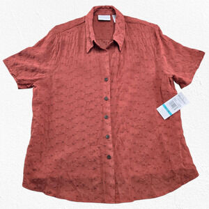Y2K Vintage Alfred Dunner Paprika Textured Button Up Blouse Short Sleeve Size 16